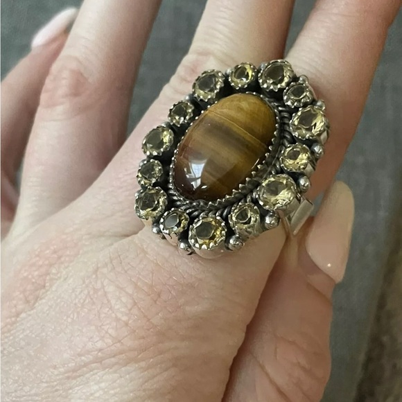 Native American SW Sterling Silver Tigers Eye Champagne Yellow topaz💛Ring .925 - Picture 4 of 7